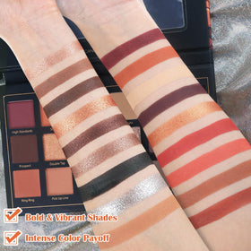 Close-up of UCANBE eyeshadow shades including pinks and browns