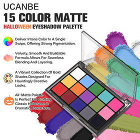 Close-up of UCANBE Halloween Makeup Palette vibrant matte colours