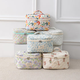 Close-up of uekeboag Large Travel Quilted Makeup Bag floral pattern