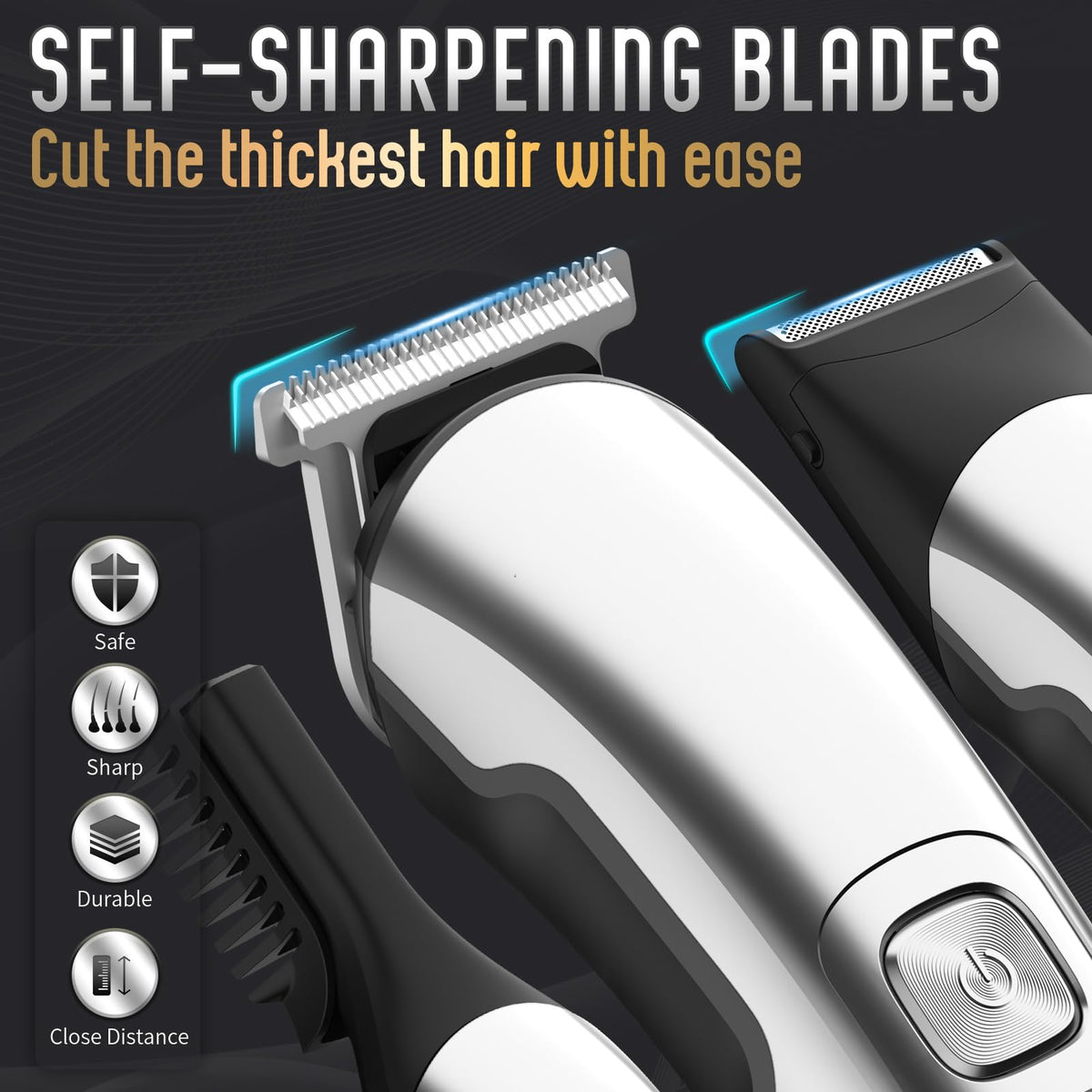 Close-up of Ufree Beard Trimmer stainless steel blades