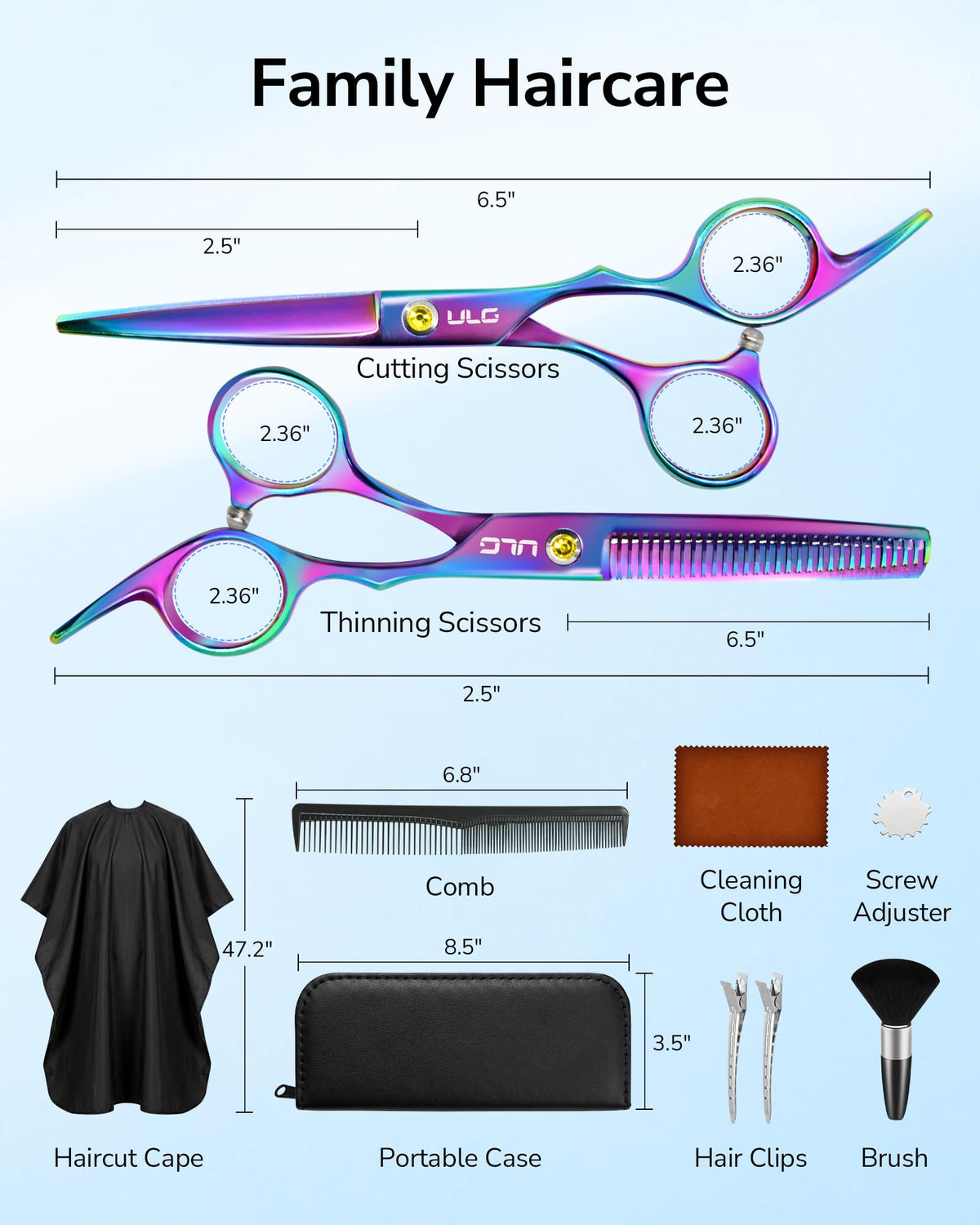 Close-up of ULG hair cutting scissors with premium Japanese steel