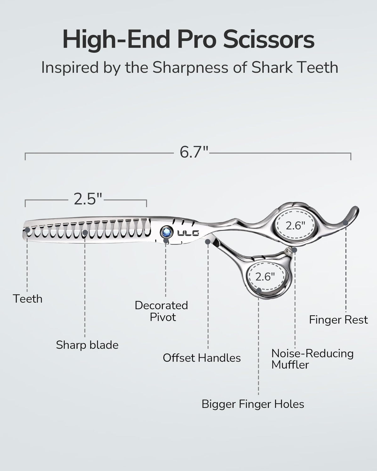 Close-up of ULG Hair Thinning Scissors 16-tooth blade