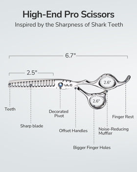 Close-up of ULG Hair Thinning Scissors 16-tooth blade