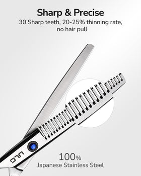 Close-up of ULG Left-Handed Hair Thinning Scissors with blue sapphire