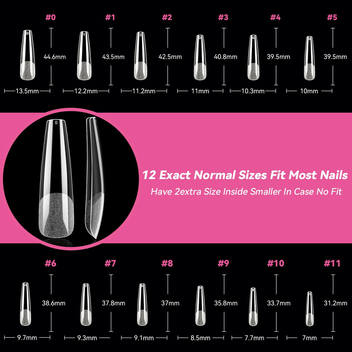 Close-up of UNA GELLA coffin nail tips showing thickness