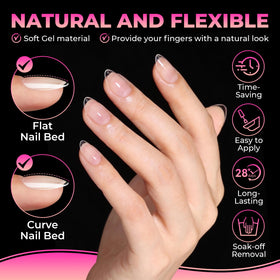 Close-up of UNA GELLA Extra Short Almond Gel Nail Tips showing pre-numbered sizes