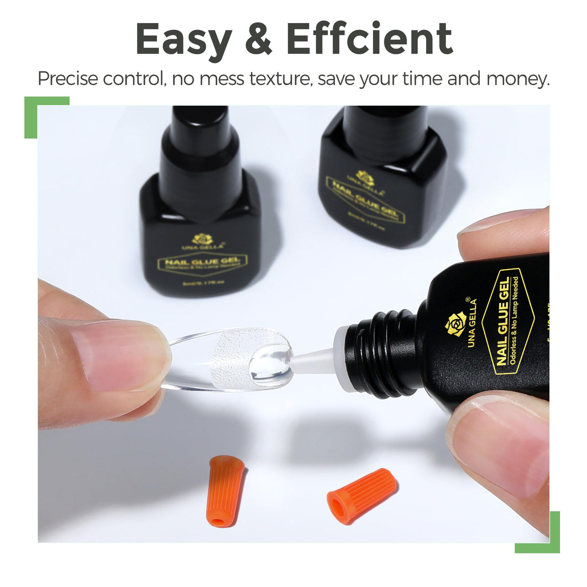 Close-up of UNA GELLA Gel Nail Glue nozzle for precision