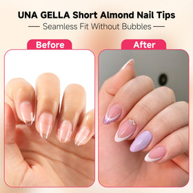 Close-up of UNA GELLA Short Almond Gel Nail Tips showing clear gel material