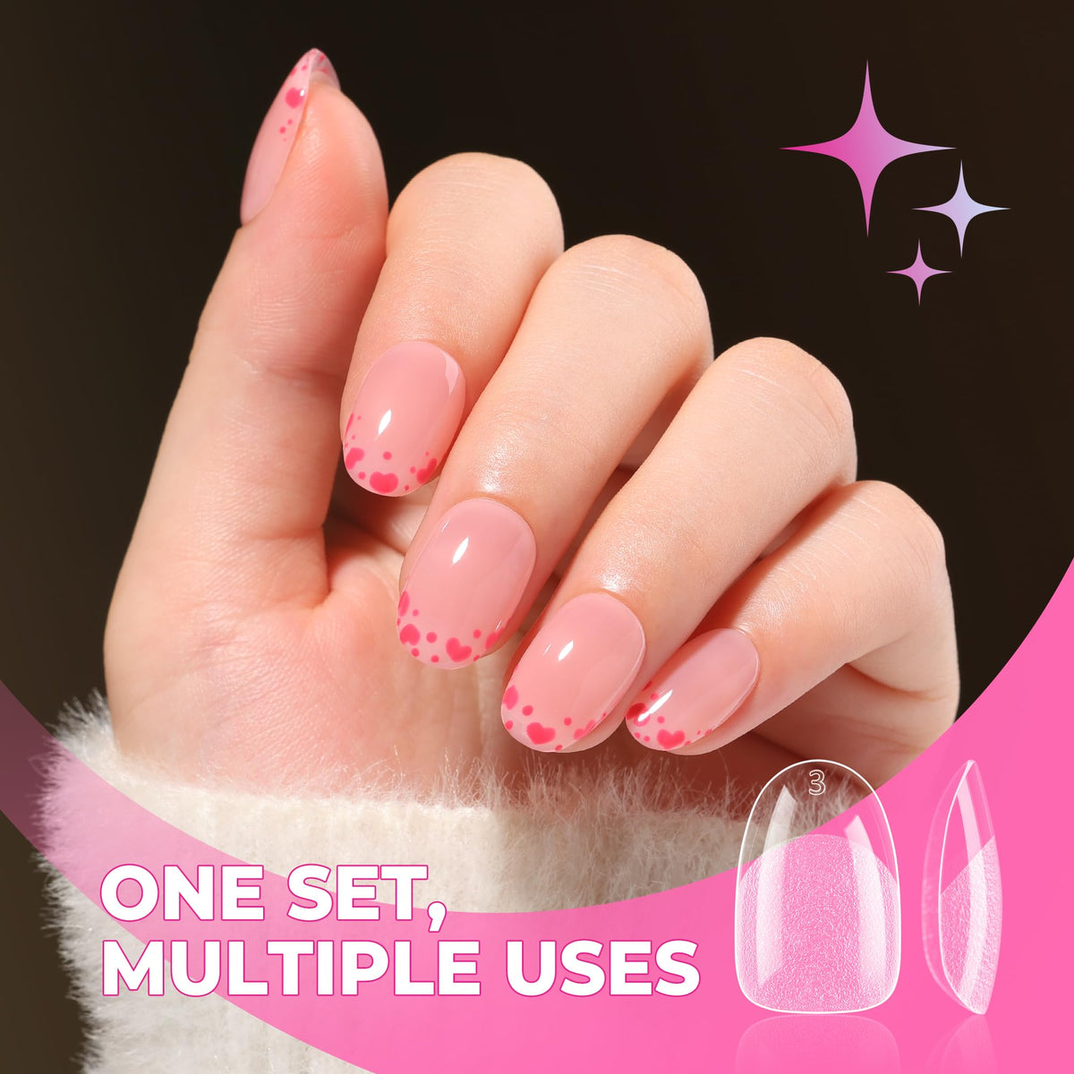 Close-up of UNA GELLA Short Oval Nail Tips showing pre-buffed texture