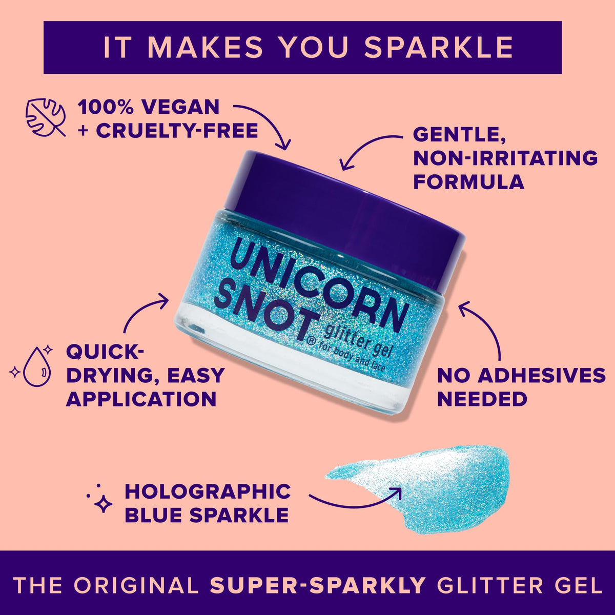 Close-up of UNICORN SNOT Blue Glitter Gel texture