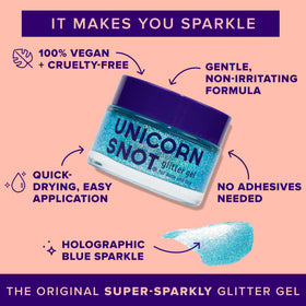 Close-up of UNICORN SNOT Blue Glitter Gel texture