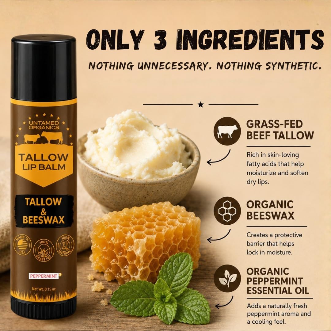 Close-up of Untamed Organics Pure Tallow Lip Balm showing texture
