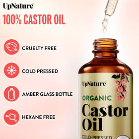 Close-up of UpNature Castor Oil bottle and wand