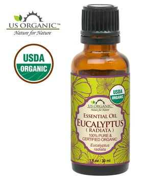 Close-up of US Organic Eucalyptus Essential Oil 30ml label