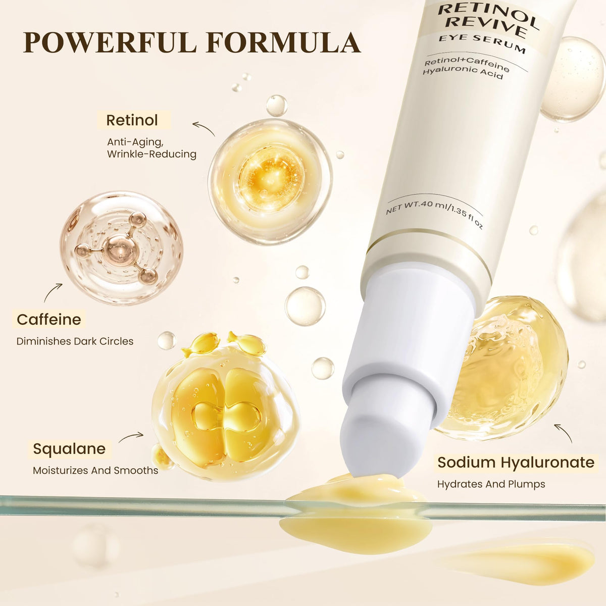 Close-up of USMOTAR eye serum airless pump dispenser