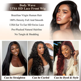 Close-up of Uveous 28 Inch Body Wave Lace Front Wig lace