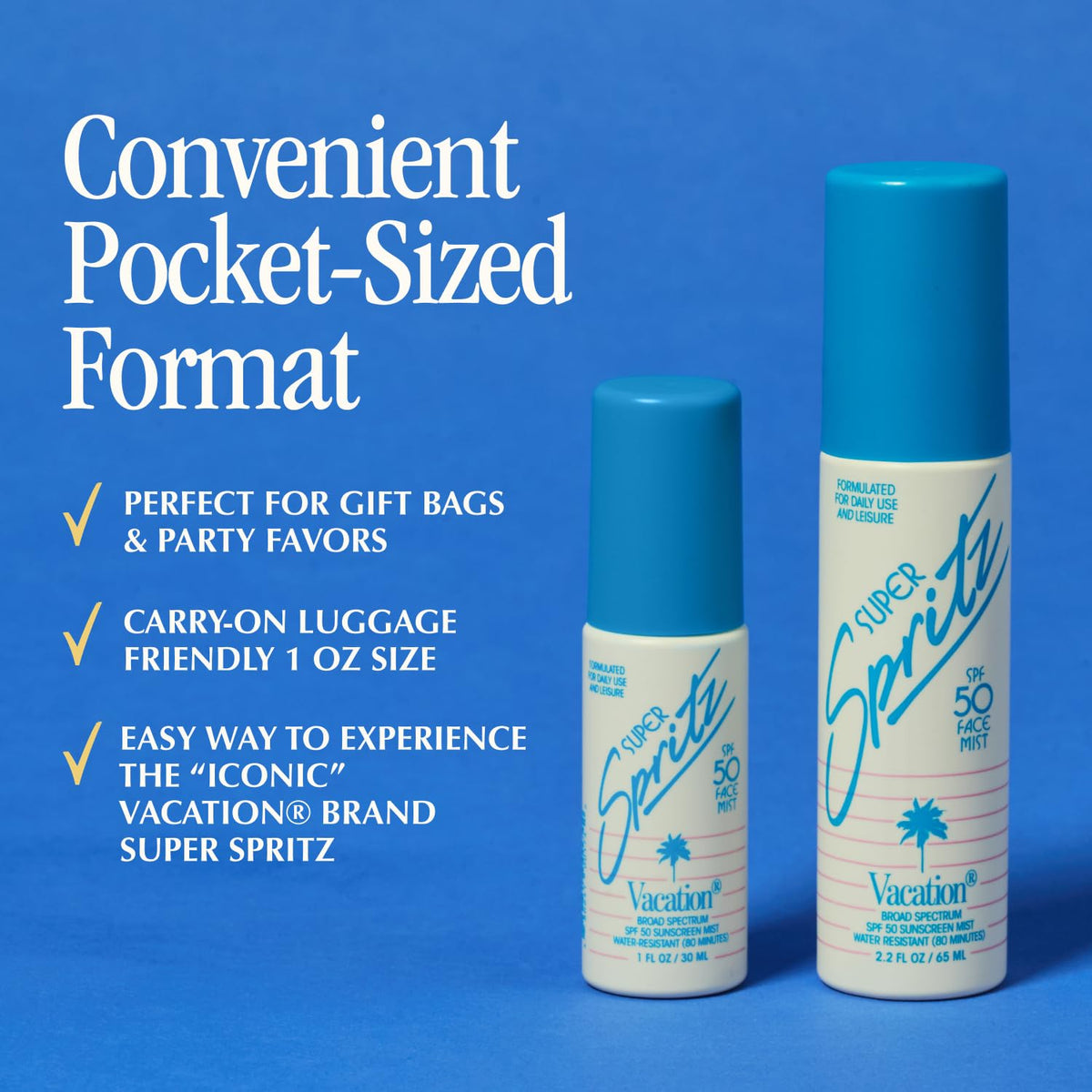 Close-up of VACATION Mini Super Spritz SPF 50 Face Sunscreen Spray nozzle