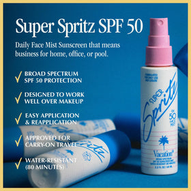 Close-up of VACATION Super Spritz SPF 50 Face Sunscreen Spray nozzle