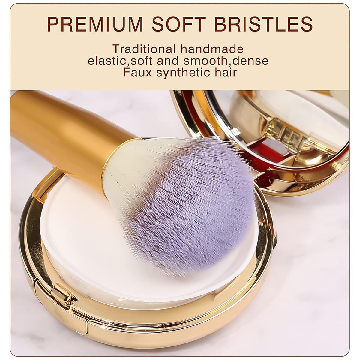 Close-up of Vander makeup brushes showing soft bristles