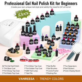 Close-up of VANREESA gel nail polish with base and top coats