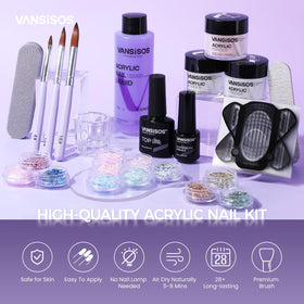Close-up of VANSISOS acrylic powders in clear, white, and pink