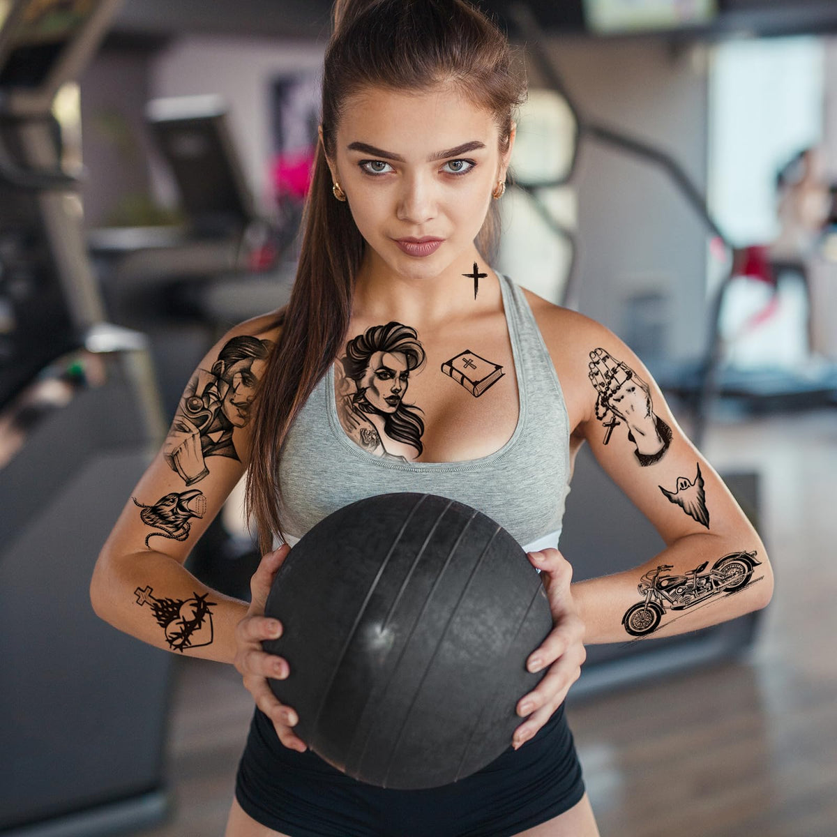 Close-up of various designs in XIYOKA Chicano Temporary Tattoos