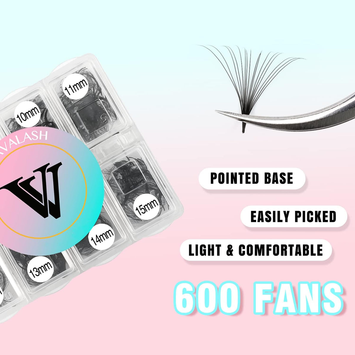 Close-up of VAVALASH premade fans showing thin base