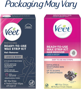 Close-up of Veet wax strips packaging