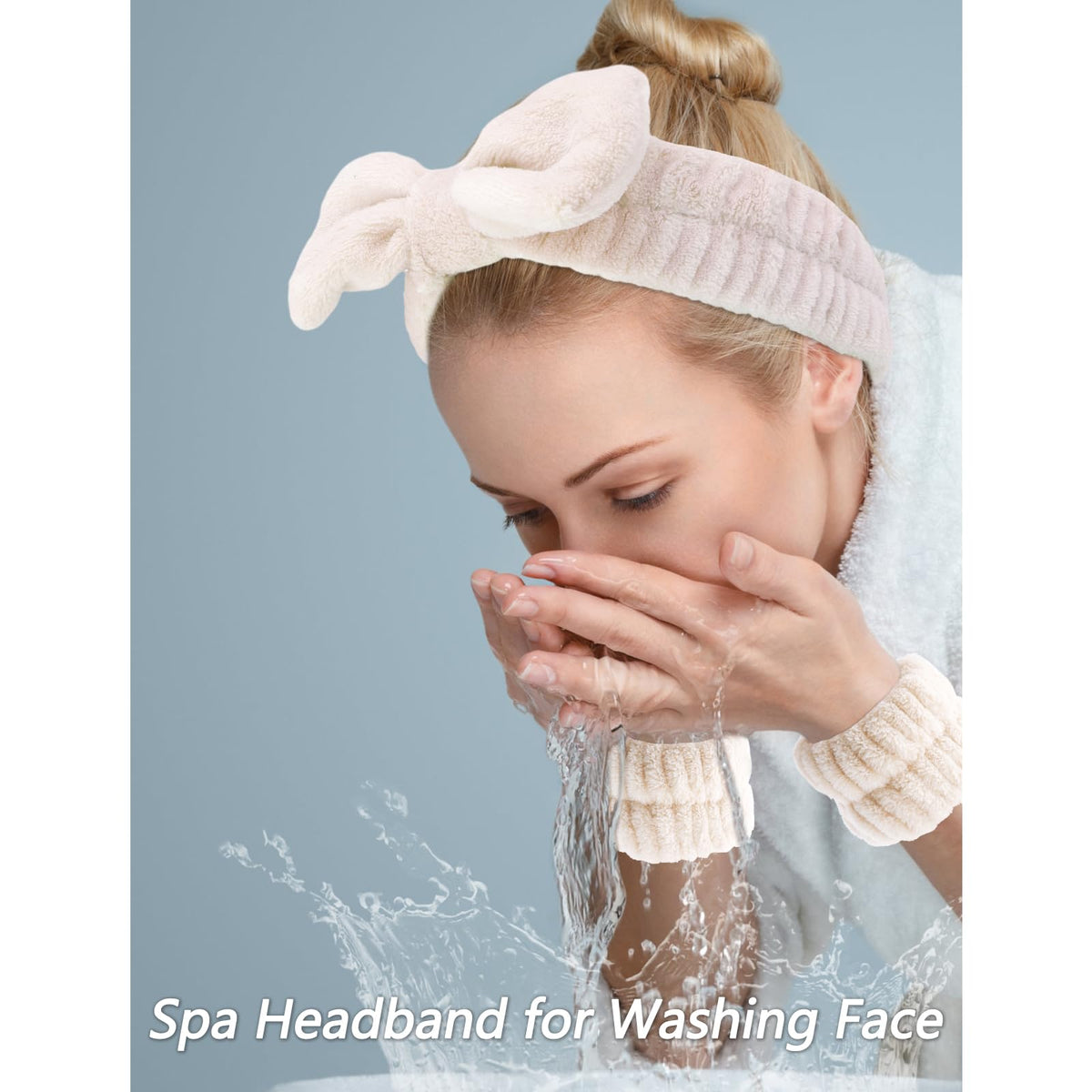 Close-up of VELSCRUN spa headband with bow tie