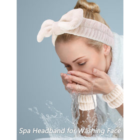 Close-up of VELSCRUN spa headband with bow tie