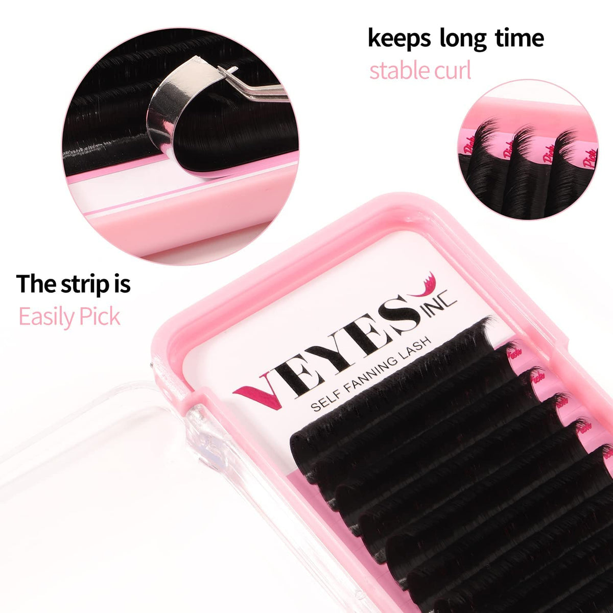 Close-up of VEYES INC Easy Fan Volume Lash Extensions 0.05 thickness