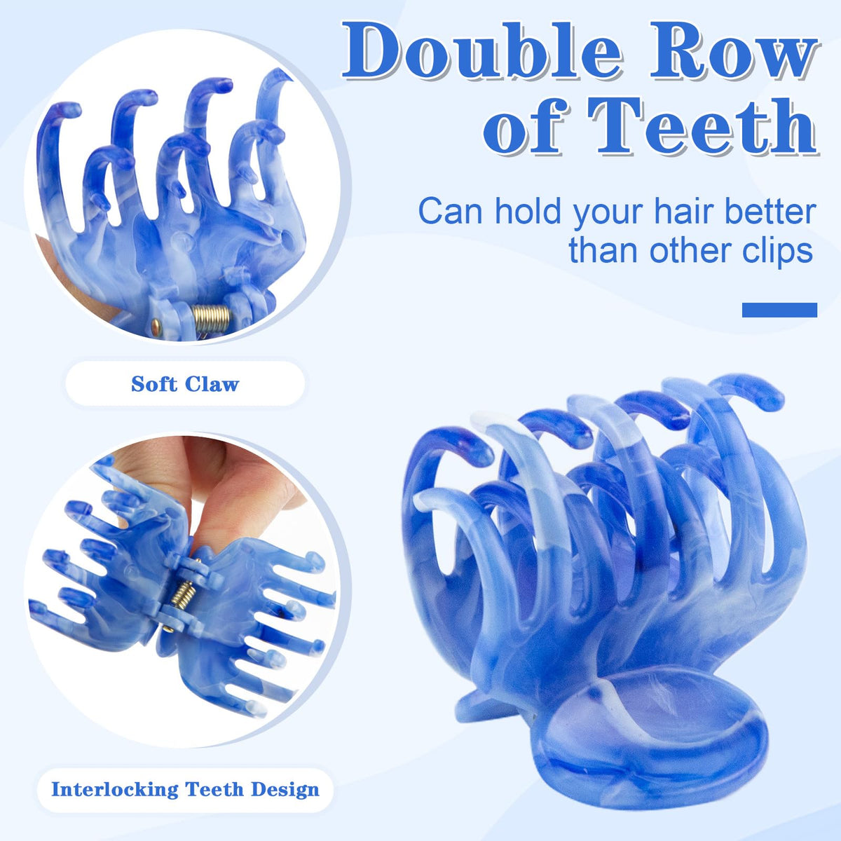 Close-up of Viabty small hair claw clip showing double row teeth