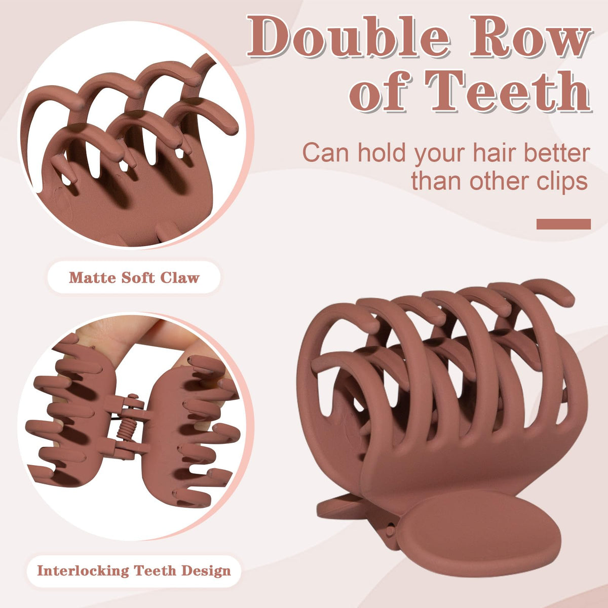 Close-up of Viabty small hair claw clip showing double row teeth