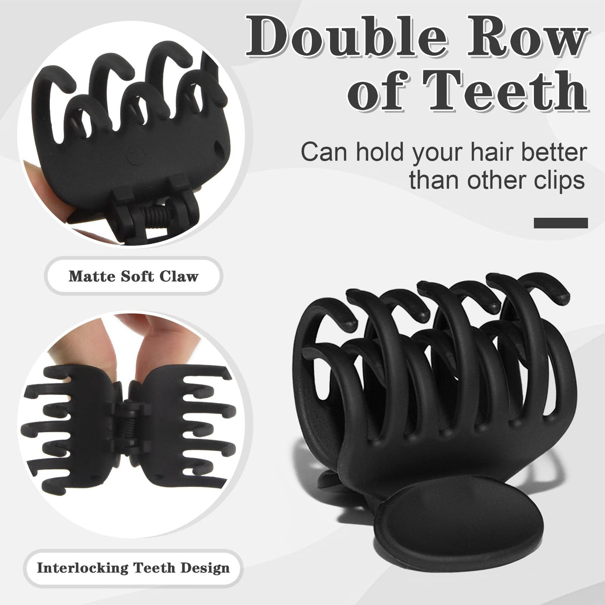 Close-up of Viabty small hair claw clip with double row teeth