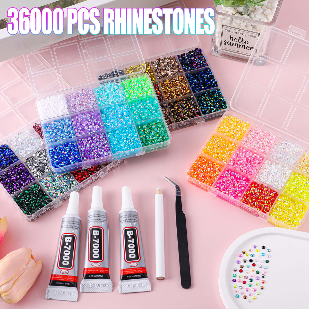 Close-up of vibrant 3mm flatback rhinestones in various colours