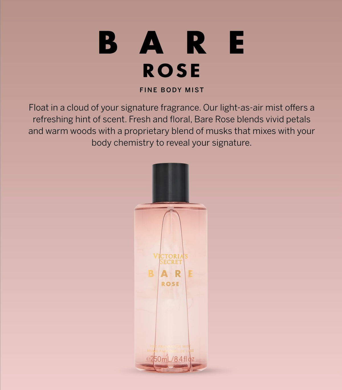 Close-up of Victoria's Secret Bare Rose mist bottle