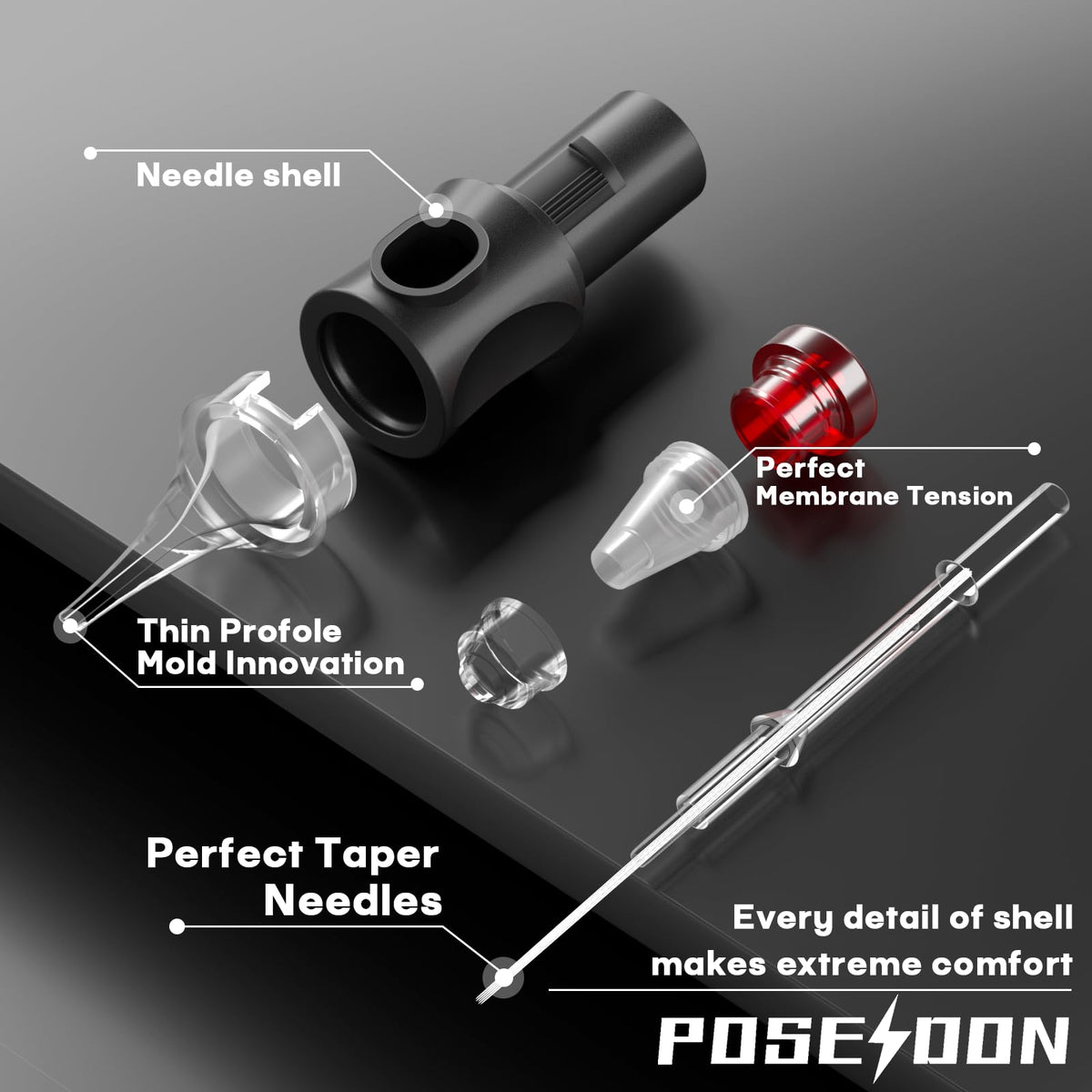 Close-up of Vidattx tattoo cartridge needle design