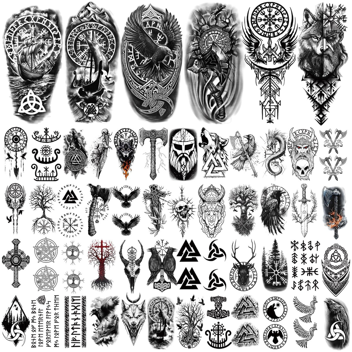 Close-up of Viking symbols including Valknut and Yggdrasil