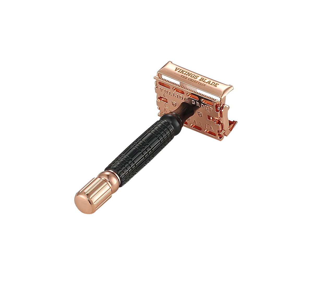 Close-up of Vikings Blade safety razor handle