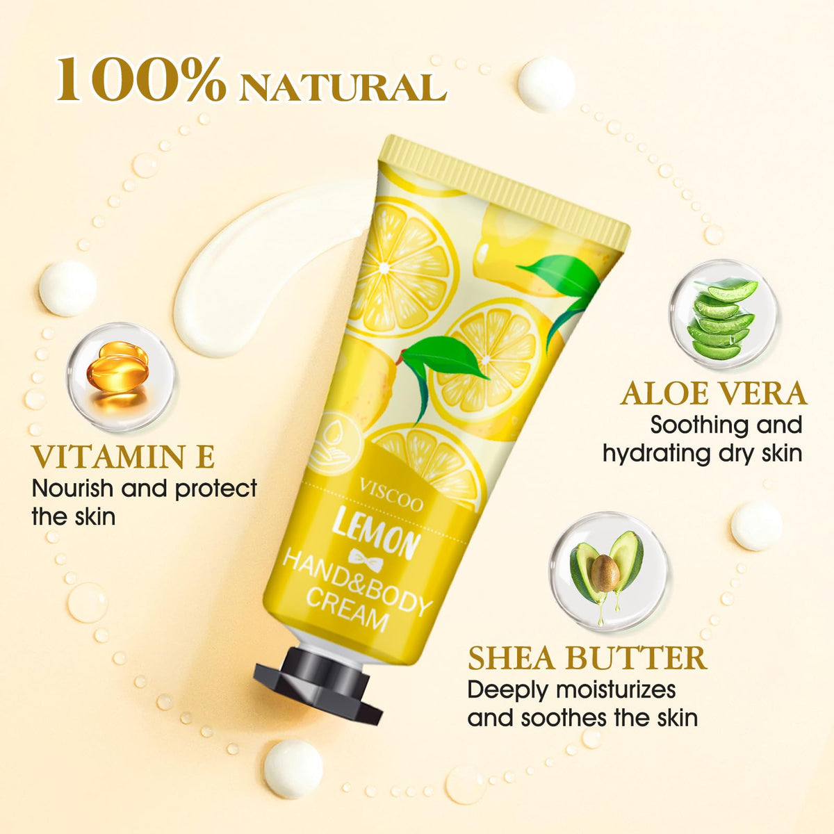 Close-up of VISCOO hand cream tubes in assorted scents