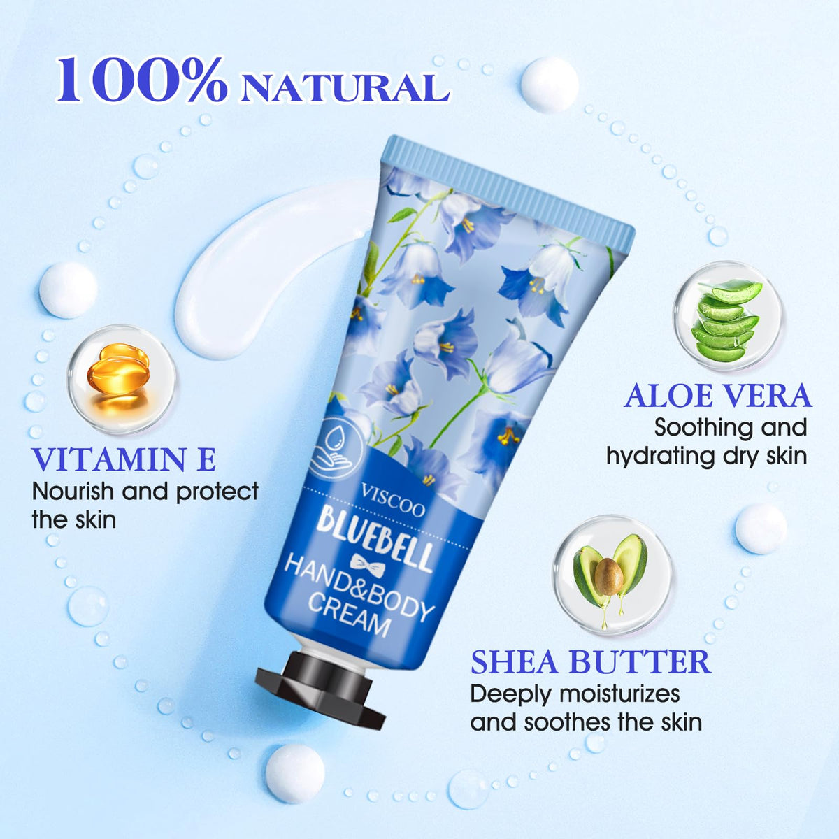 Close-up of VISCOO hand creams in various scents