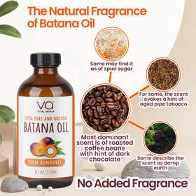 Close-up of VITAL AFFAIR Batana Hair Growth Oil bottle with label
