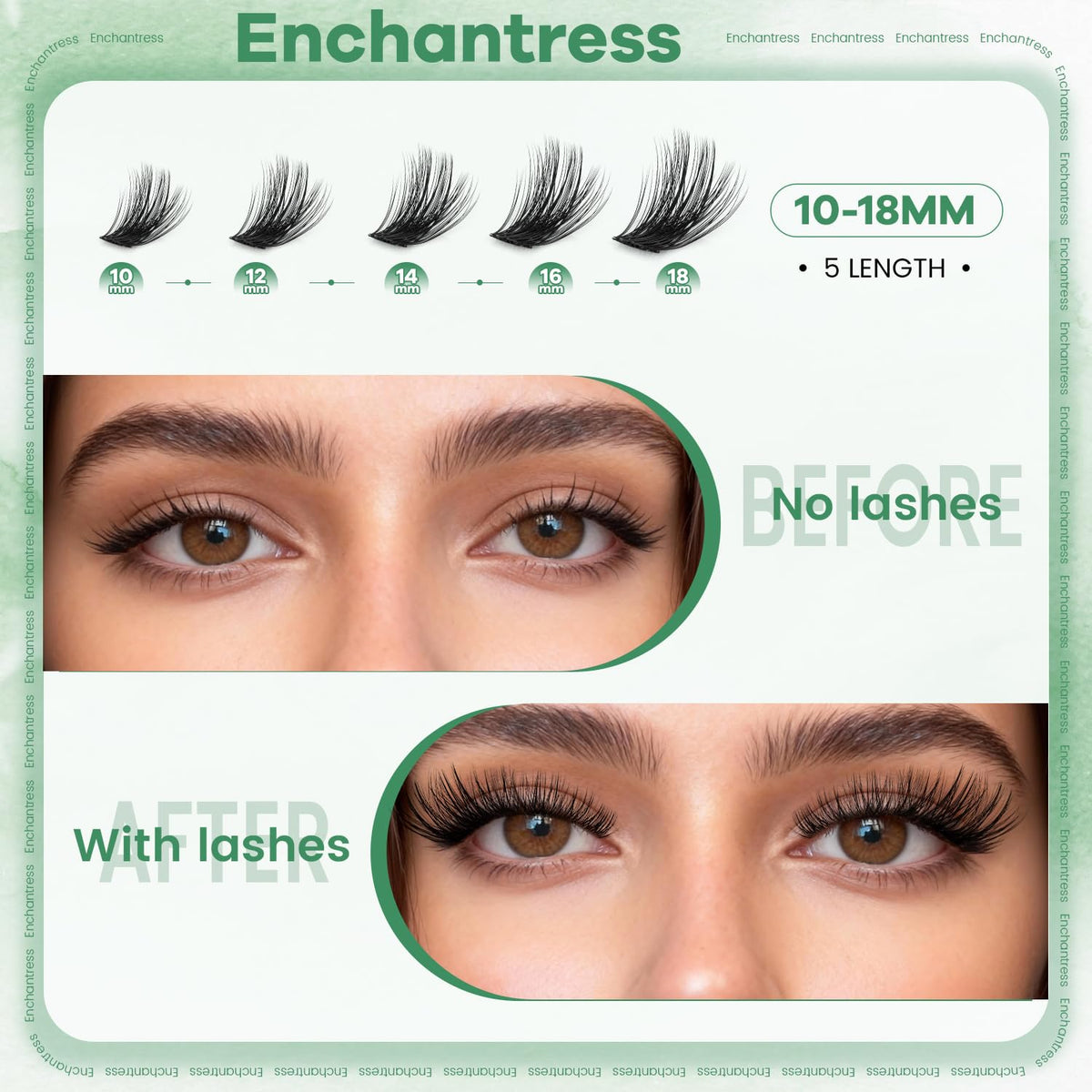 Close-up of VLVLOCK Enchantress lash clusters in various lengths