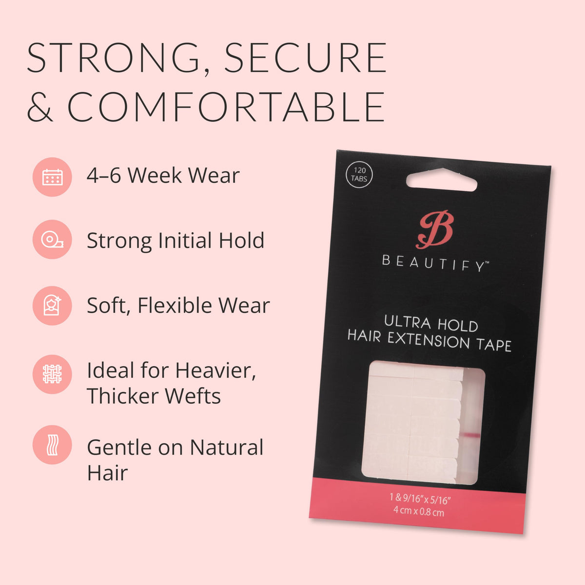 Close-up of Walker Tape Beautify Ultra Hold Hair Extension Tabs showing adhesive side