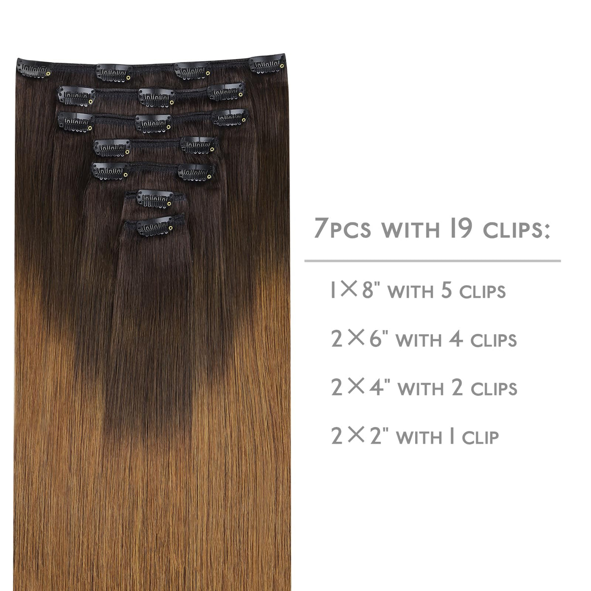 Close-up of Wennalife clip-in extensions showing silicon-backed clips