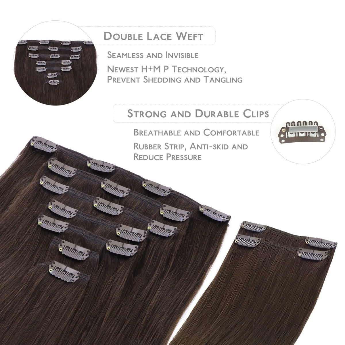 Close-up of Wennalife Clip In Extensions silicon-backed clips