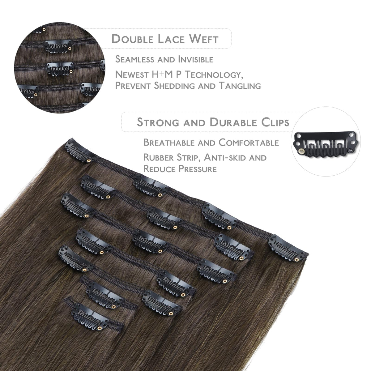 Close-up of Wennalife Clip In Hair Extensions clips and texture