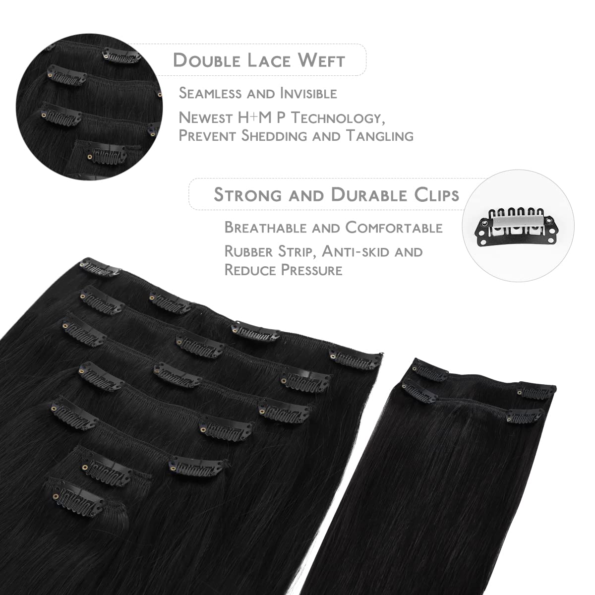Close-up of Wennalife Clip In Hair Extensions silicon-backed clips