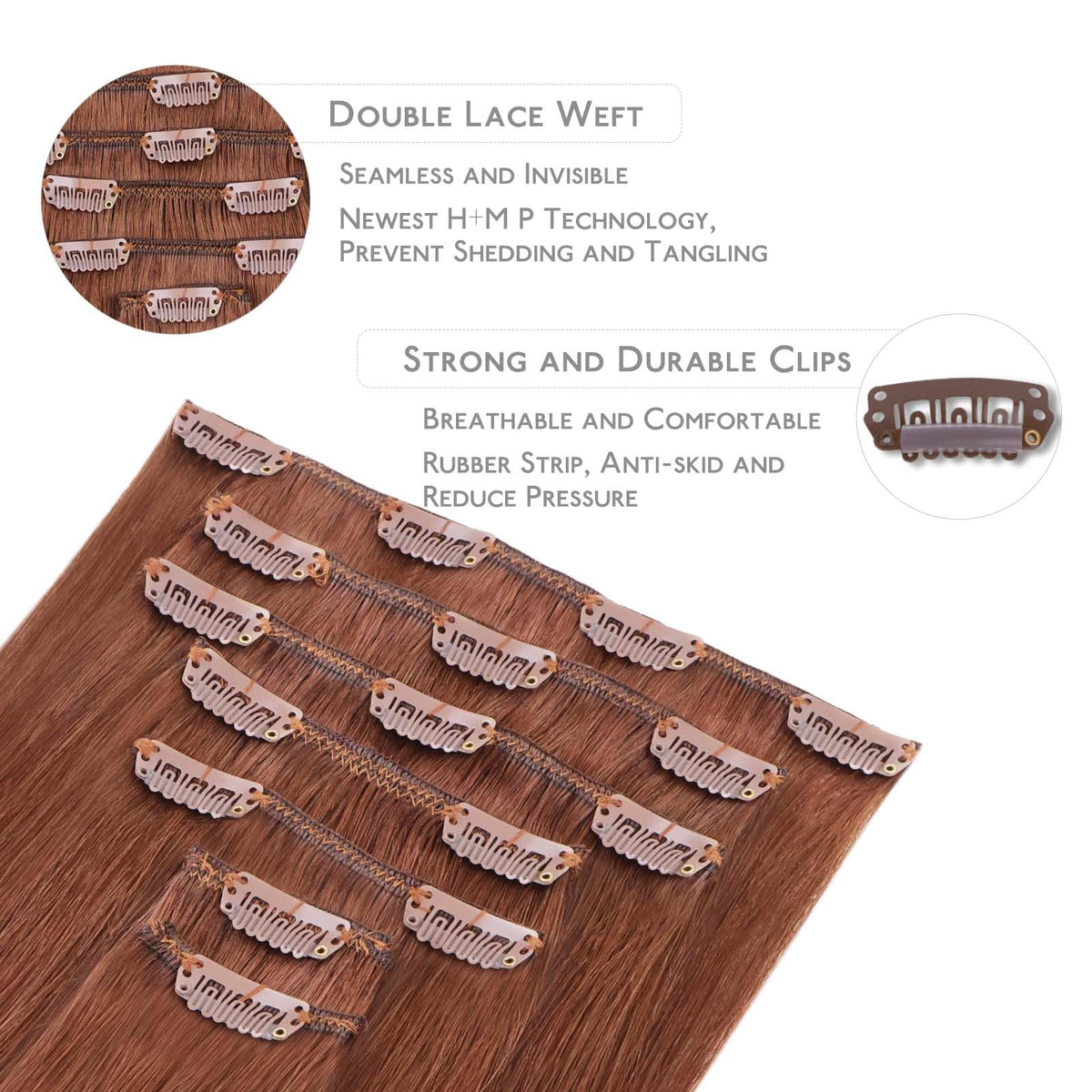 Close-up of Wennalife Clip In Hair Extensions silicon-backed clips