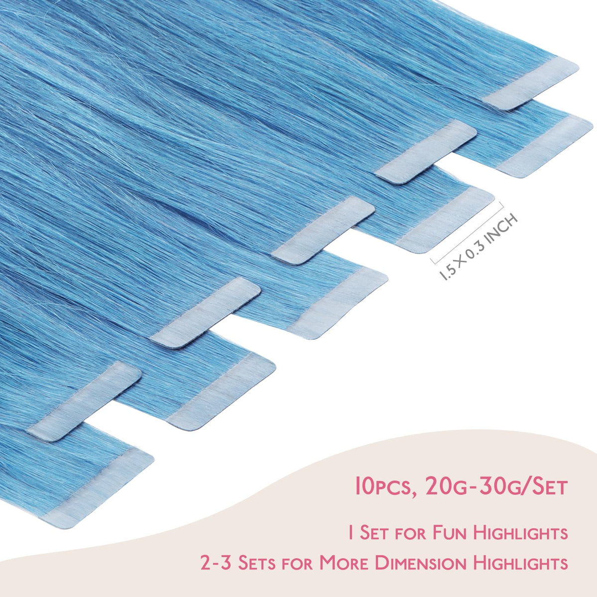 Close-up of Wennalife SkyBlue tape in hair extensions